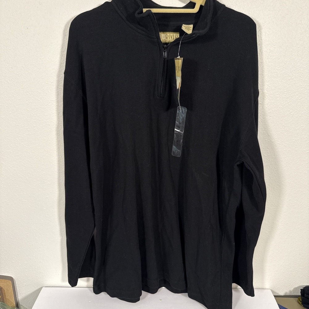 Sun River Sweater Mens L Black Chest‎ Stripes Cotton Pullover 1/4 Zip X1